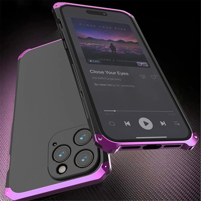 For iPhone 14 Pro Max Metal Frame Phone Case 3-Piece Design Hard PC Shockproof Protection Cover - Black  /  Purple - 4