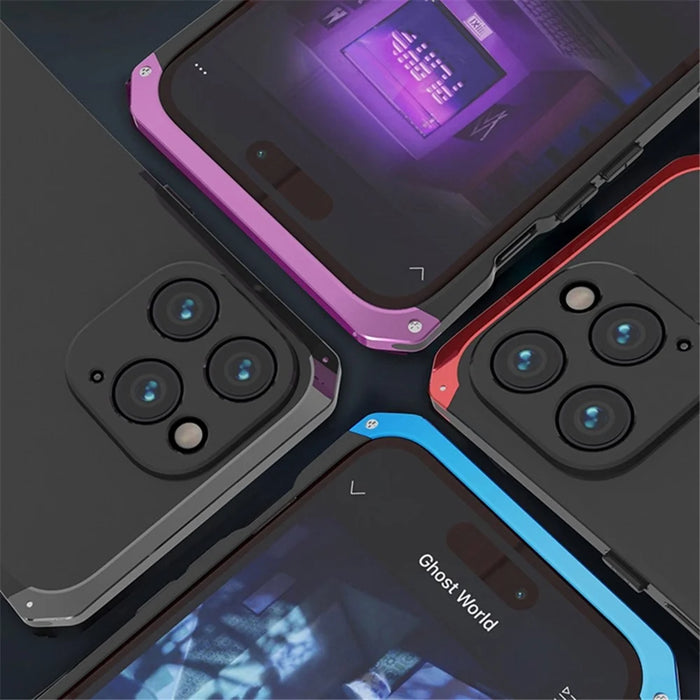 For iPhone 14 Pro Max Metal Frame Phone Case 3-Piece Design Hard PC Shockproof Protection Cover - Black  /  Purple - 6