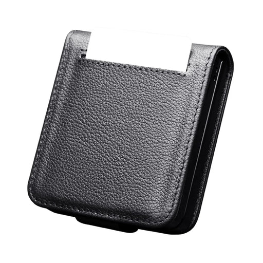 QIALINO For Samsung Galaxy Z Flip7 5G QIALINO Case Litchi Textured Top Layer Genuine Cow Leather PC Flip Phone Cover with Card Holder - Black - 2