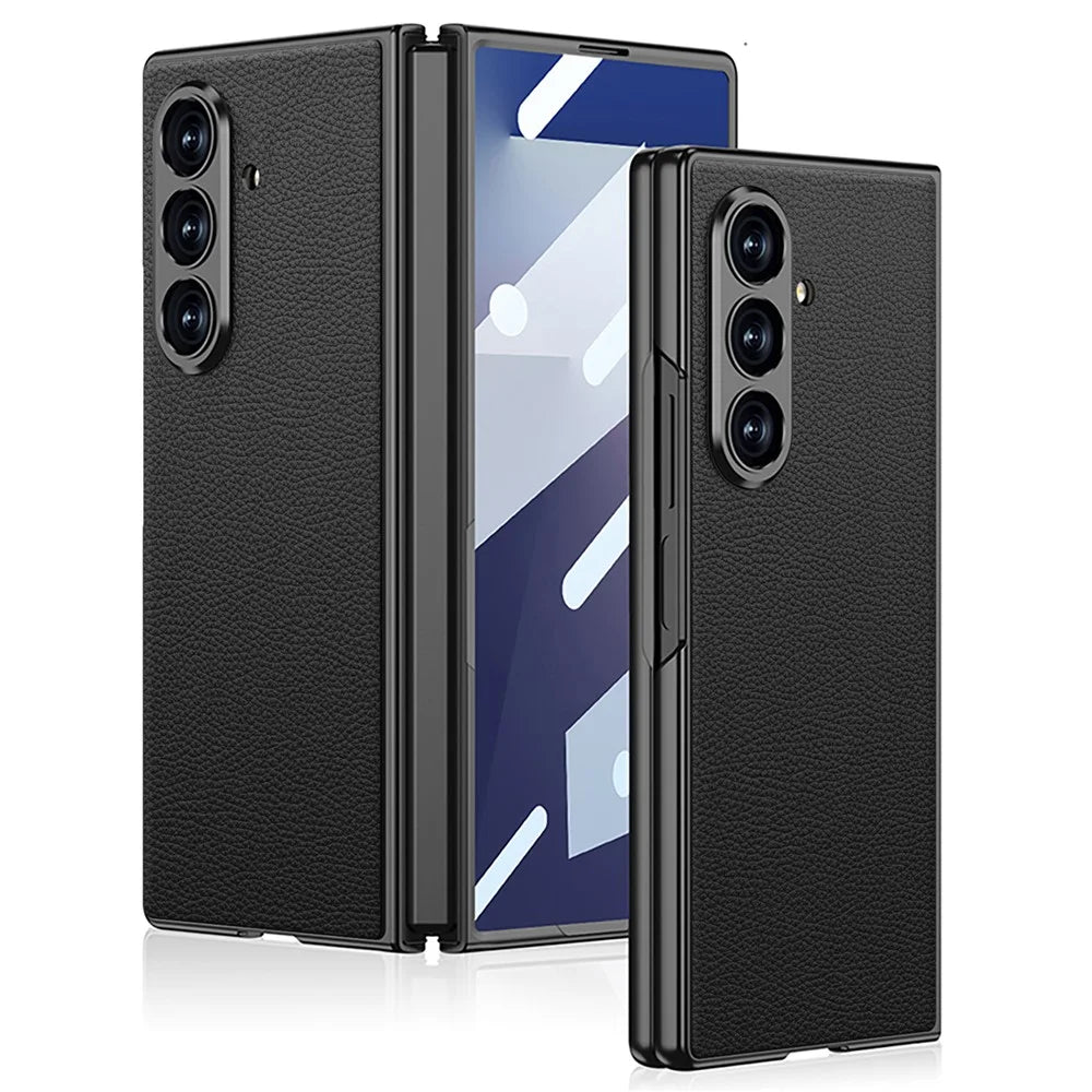 GKK For Samsung Galaxy Z Fold7 5G Case Drop Proof Skin Touch PU + PC + Tempered Glass Phone Cover - Black - 1