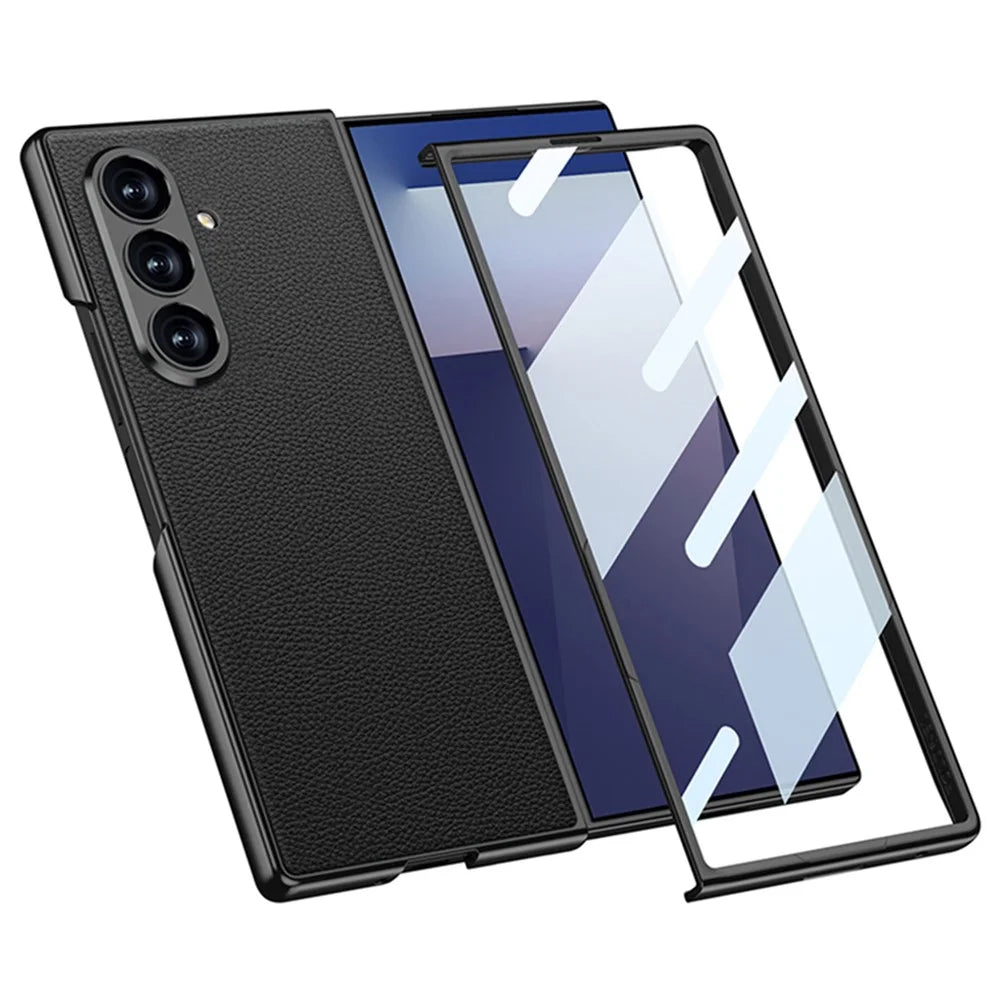 GKK For Samsung Galaxy Z Fold7 5G Case Drop Proof Skin Touch PU + PC + Tempered Glass Phone Cover - Black - 2