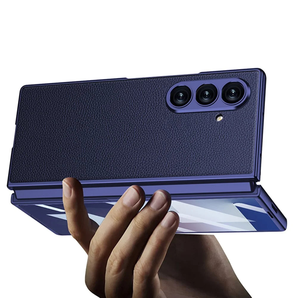 GKK For Samsung Galaxy Z Fold7 5G Case Drop Proof Skin Touch PU + PC + Tempered Glass Phone Cover - Black - 5