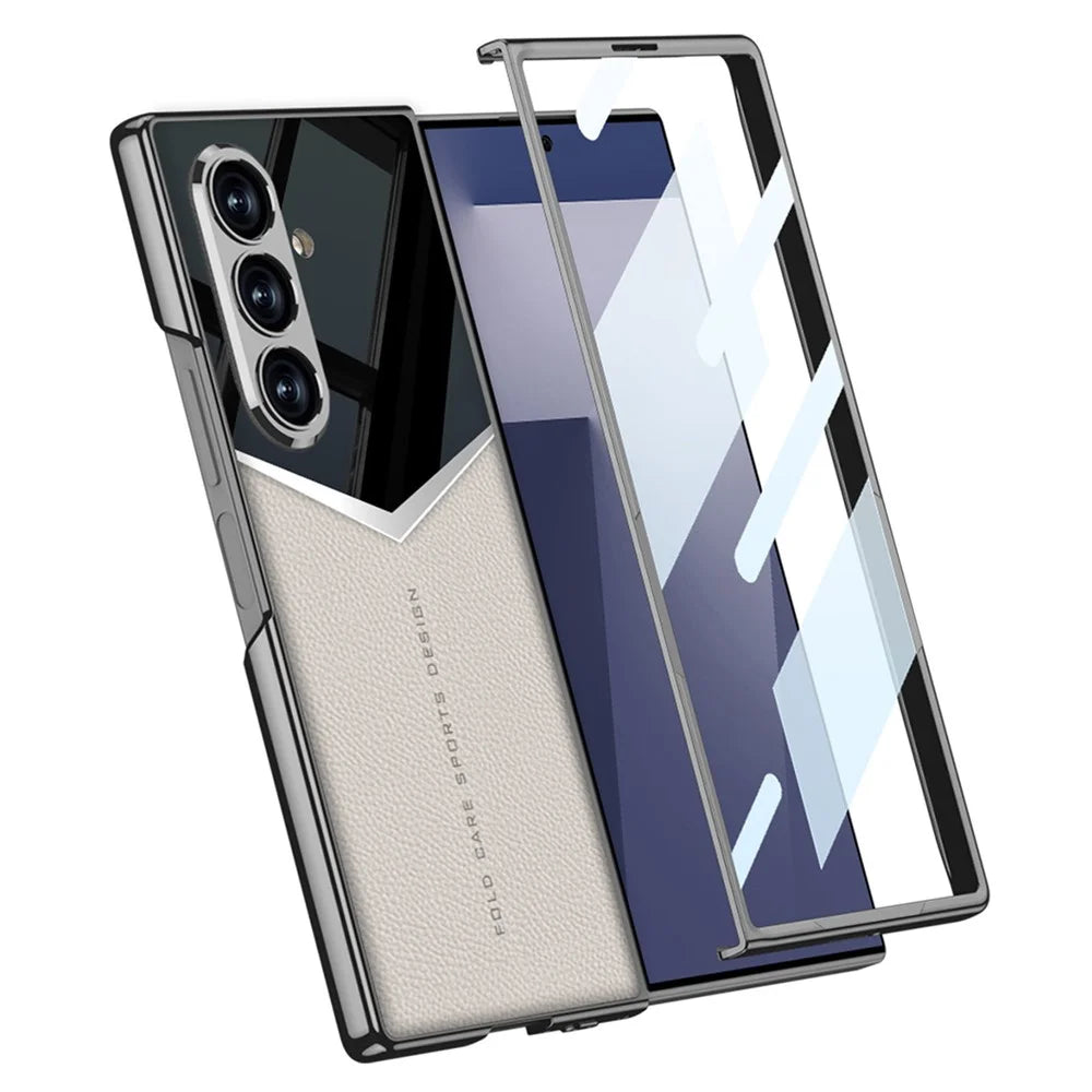 GKK For Samsung Galaxy Z Fold7 5G Cases Electroplating PU + PC + TPU Phone Cover with Front Film - Titanium Grey - 3