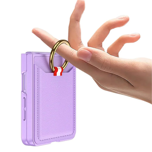 GKK For Samsung Galaxy Z Flip7 5G Case with Ring Kickstand / Card Holder PC + Tempered Glass Phone Back Cover - Purple - 2