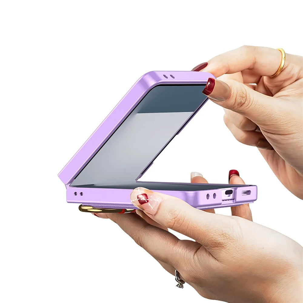 GKK For Samsung Galaxy Z Flip7 5G Case with Ring Kickstand / Card Holder PC + Tempered Glass Phone Back Cover - Purple - 3