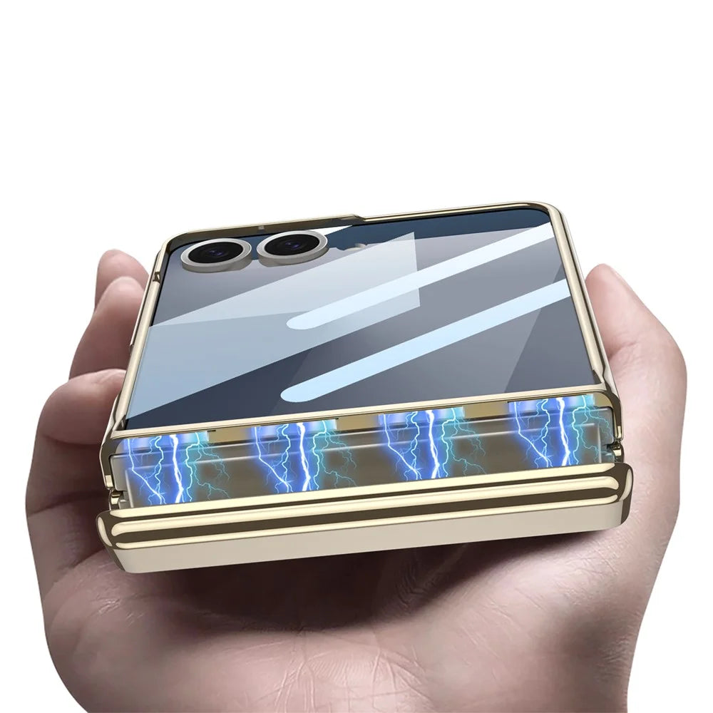 GKK For Samsung Galaxy Z Flip7 5G Case with Kickstand Magnetic Hinge Protection PC Tempered Glass Phone Cover - Champagne Gold - 2