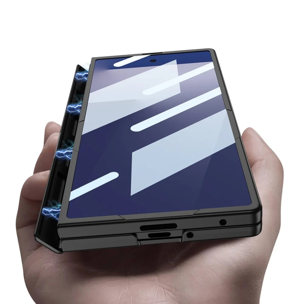 GKK For Samsung Galaxy Z Fold7 5G Case Magnetic Hinge Protection PC Slim Phone Cover with Tempered Glass Film - Black - 2