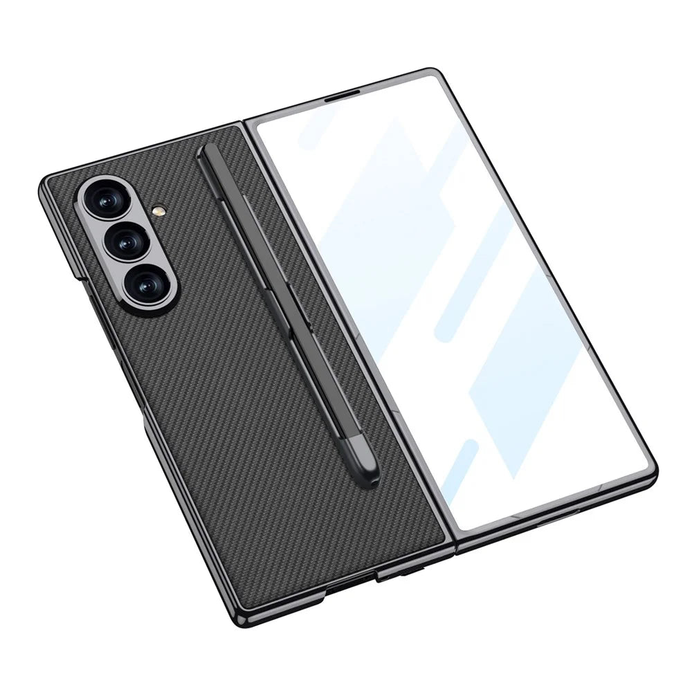 GKK For Samsung Galaxy Z Fold7 5G Case with Stylus Slot Electroplating PU PC Tempered Glass Phone Cover - Titanium Grey - 4