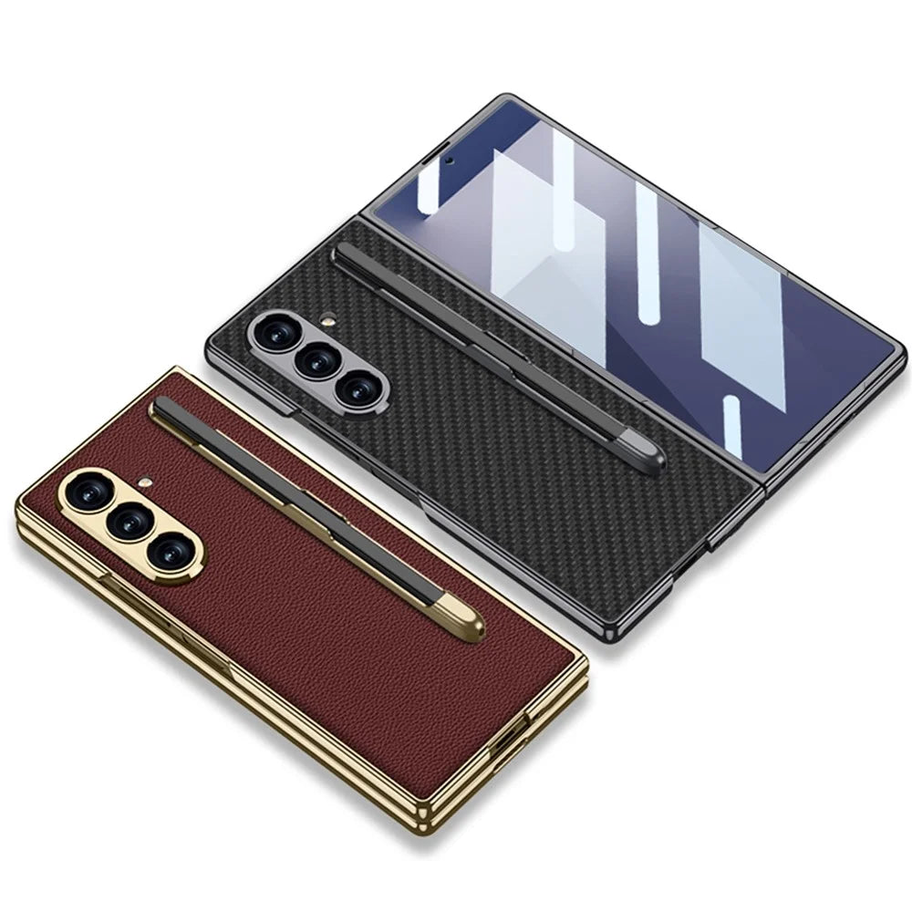 GKK For Samsung Galaxy Z Fold7 5G Case with Stylus Slot Electroplating PU PC Tempered Glass Phone Cover - Titanium Grey - 6