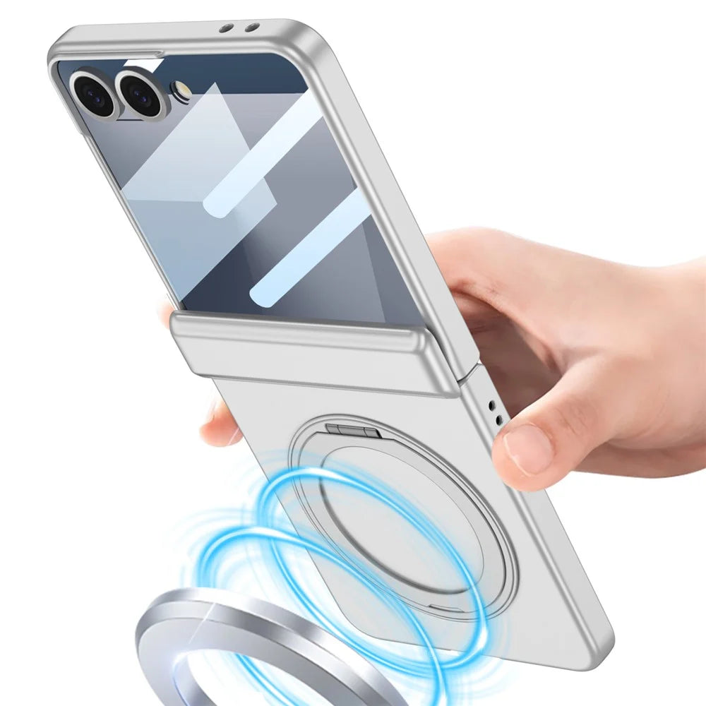 GKK For Samsung Galaxy Z Flip7 5G Case Kickstand Magnetic Hinge Protection PC Phone Cover with HD Rear Screen Protector - Silver - 2