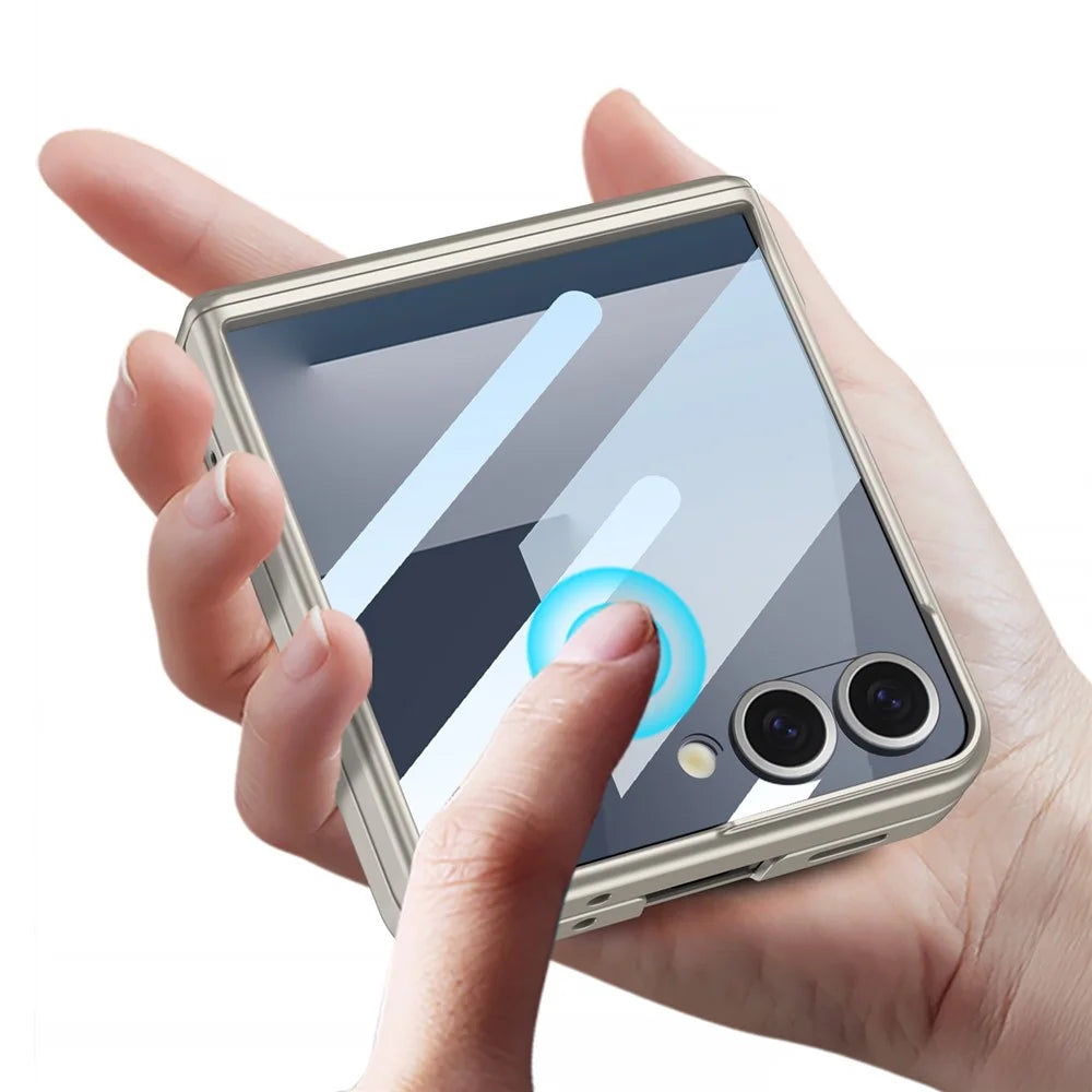 GKK For Samsung Galaxy Z Flip7 5G Case Kickstand Magnetic Hinge Protection PC Phone Cover with HD Rear Screen Protector - Silver - 3