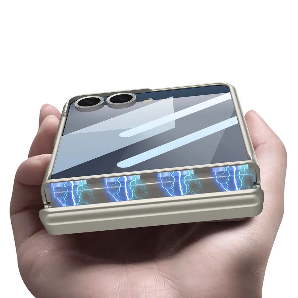 GKK For Samsung Galaxy Z Flip7 5G Case Kickstand Magnetic Hinge Protection PC Phone Cover with HD Rear Screen Protector - Silver - 4