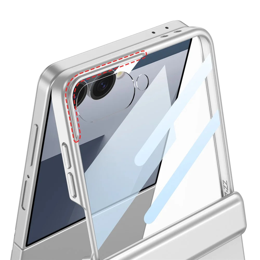 GKK For Samsung Galaxy Z Flip7 5G Case Kickstand Magnetic Hinge Protection PC Phone Cover with HD Rear Screen Protector - Silver - 5
