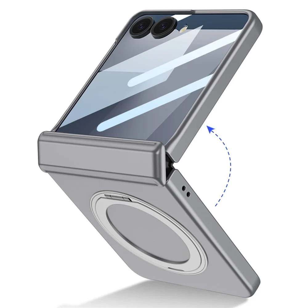 GKK For Samsung Galaxy Z Flip7 5G Case Kickstand Magnetic Hinge Protection PC Phone Cover with HD Rear Screen Protector - Silver - 7