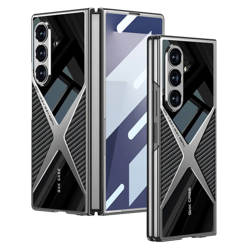 GKK For Samsung Galaxy Z Fold7 5G Case PU Leather + PC Phone Cover with Front Screen Protector - Carbon Fiber Texture - 1