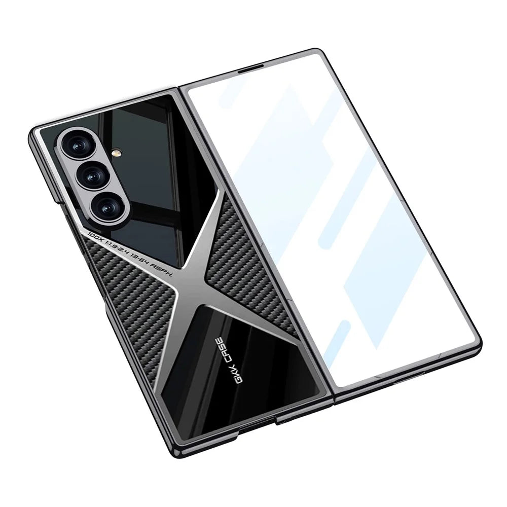 GKK For Samsung Galaxy Z Fold7 5G Case PU Leather + PC Phone Cover with Front Screen Protector - Carbon Fiber Texture - 3