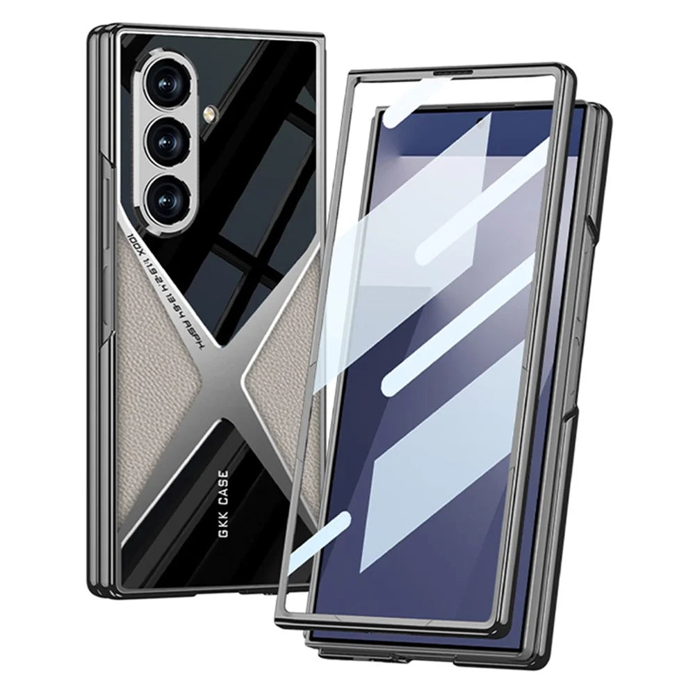 GKK For Samsung Galaxy Z Fold7 5G Case PU Leather + PC Phone Cover with Front Screen Protector - Carbon Fiber Texture - 4