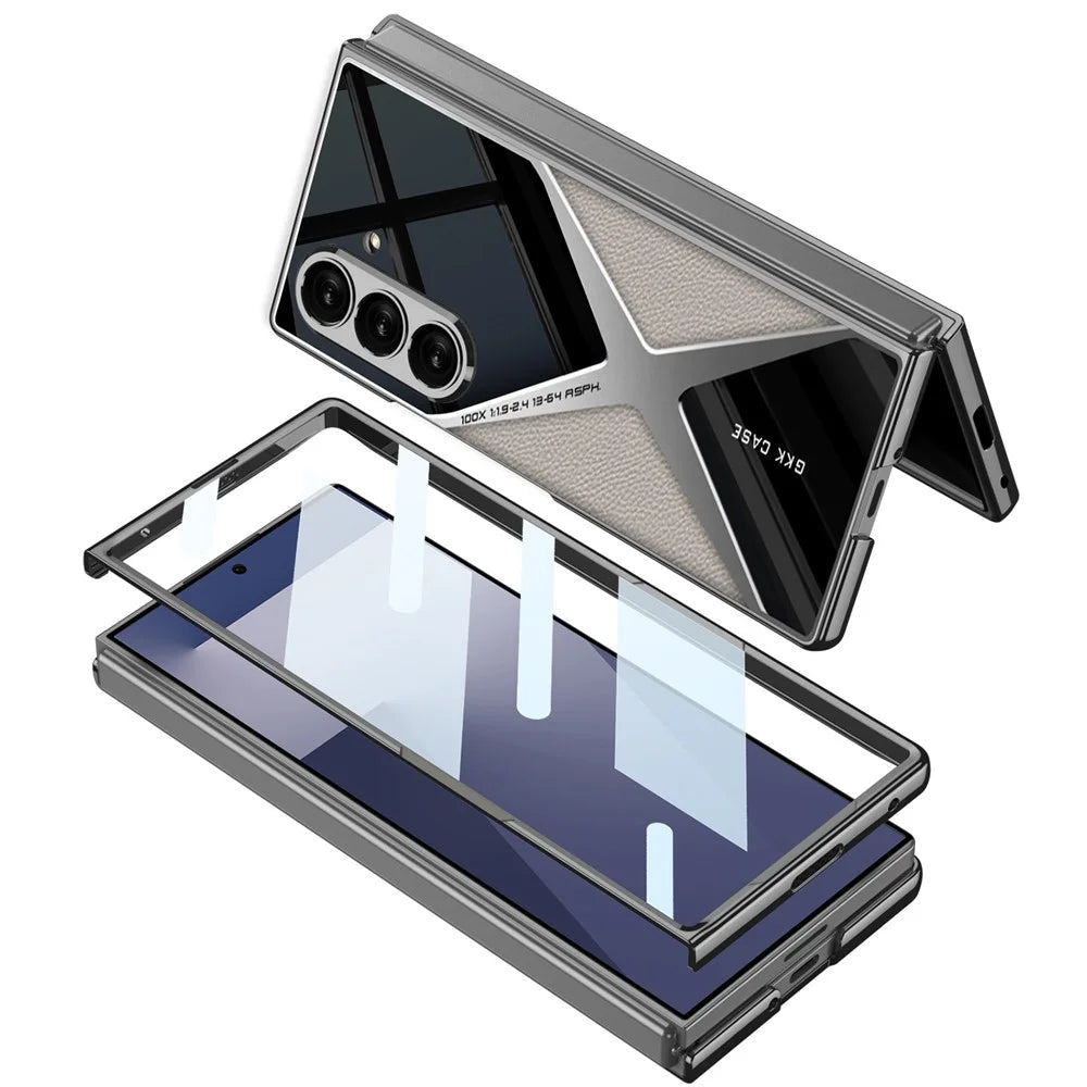 GKK For Samsung Galaxy Z Fold7 5G Case PU Leather + PC Phone Cover with Front Screen Protector - Carbon Fiber Texture - 5