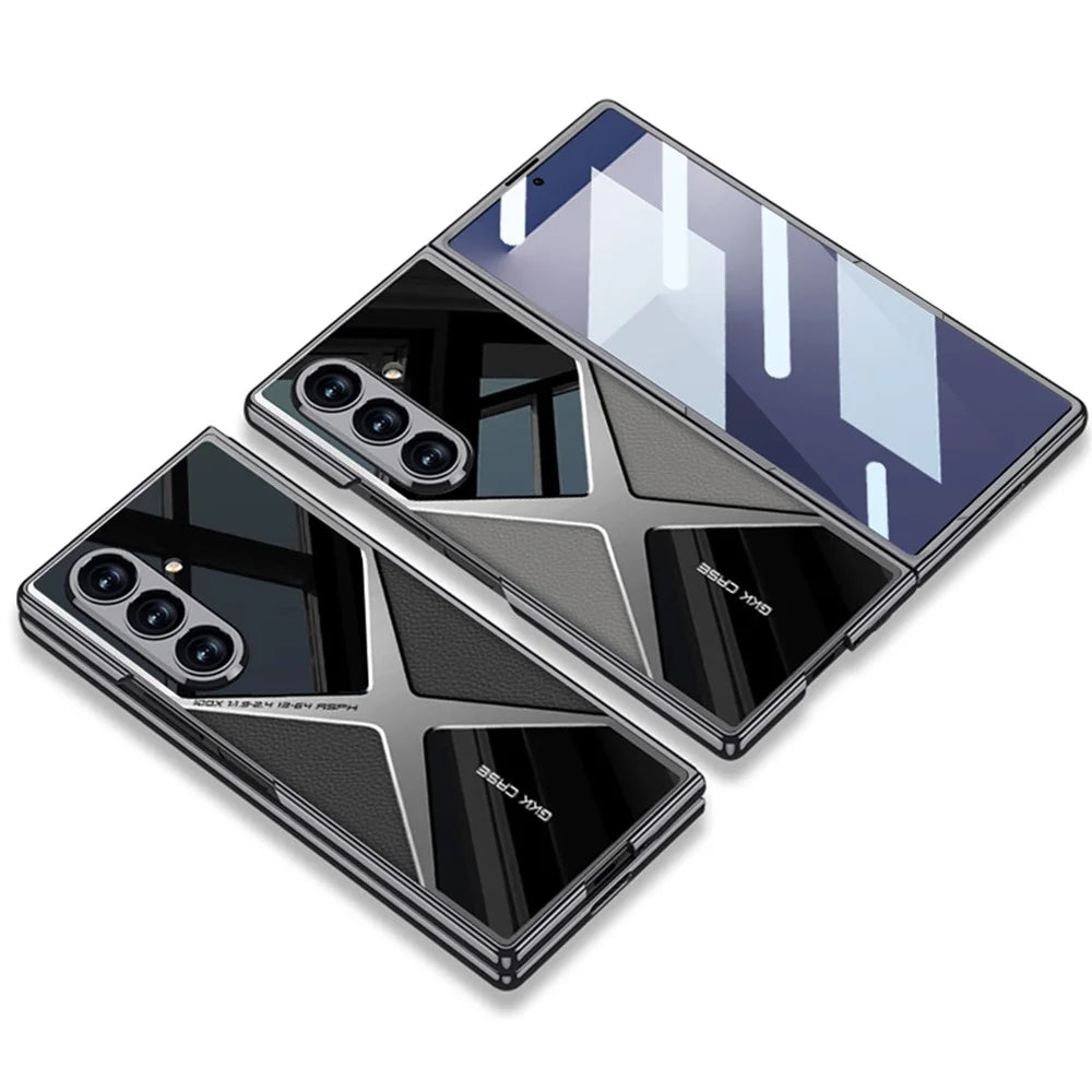GKK For Samsung Galaxy Z Fold7 5G Case PU Leather + PC Phone Cover with Front Screen Protector - Carbon Fiber Texture - 6
