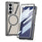 GKK For Samsung Galaxy Z Fold7 5G Magnetic Case PU Leather + PC Phone Cover with Front Screen Protector - Grey - Carbon Fiber Texture - 4