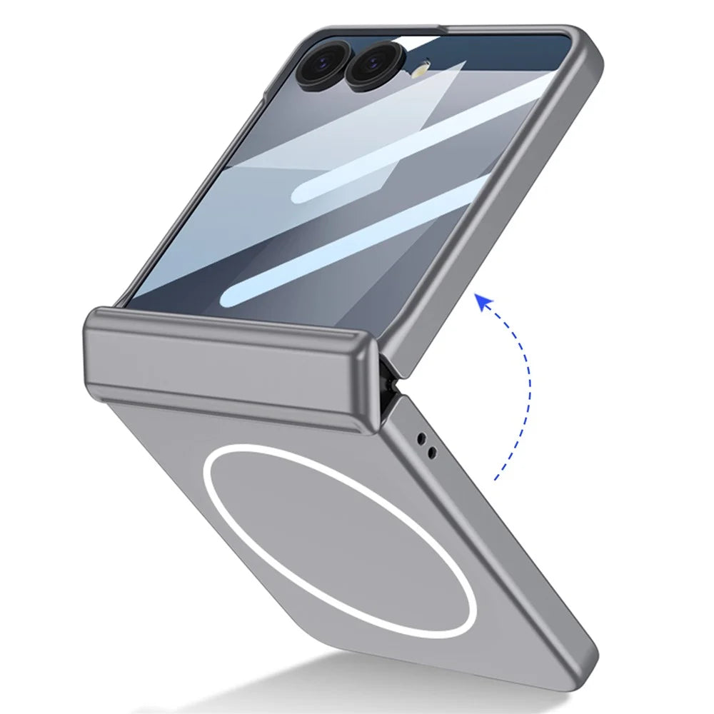 GKK For Samsung Galaxy Z Flip7 5G Magnetic Case Hinge Protection PC Phone Cover with HD Rear Screen Protector - Silver - 7
