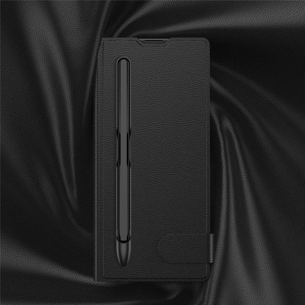 GKK For Samsung Galaxy Z Fold7 5G Case Card Slot PC + PU Flip Phone Cover with Screen Film, Stylus - Carbon Fiber Texture - 3