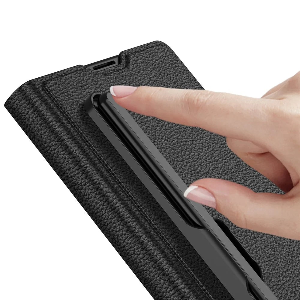 GKK For Samsung Galaxy Z Fold7 5G Case Card Slot PC + PU Flip Phone Cover with Screen Film, Stylus - Carbon Fiber Texture - 5