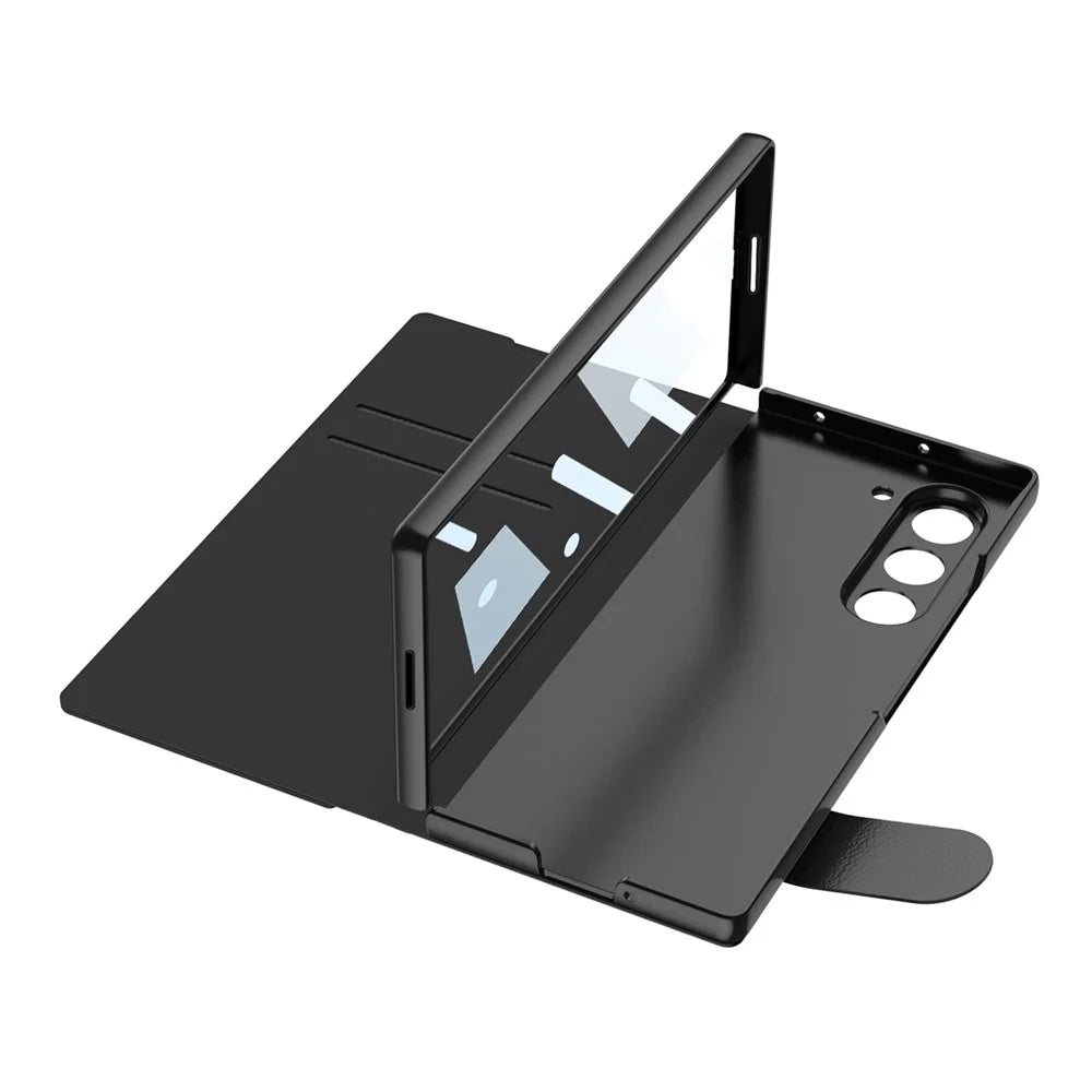 GKK For Samsung Galaxy Z Fold7 5G Stand Case Pen Slot PC + PU Leather Flip Phone Cover with Screen Film - Black - 4