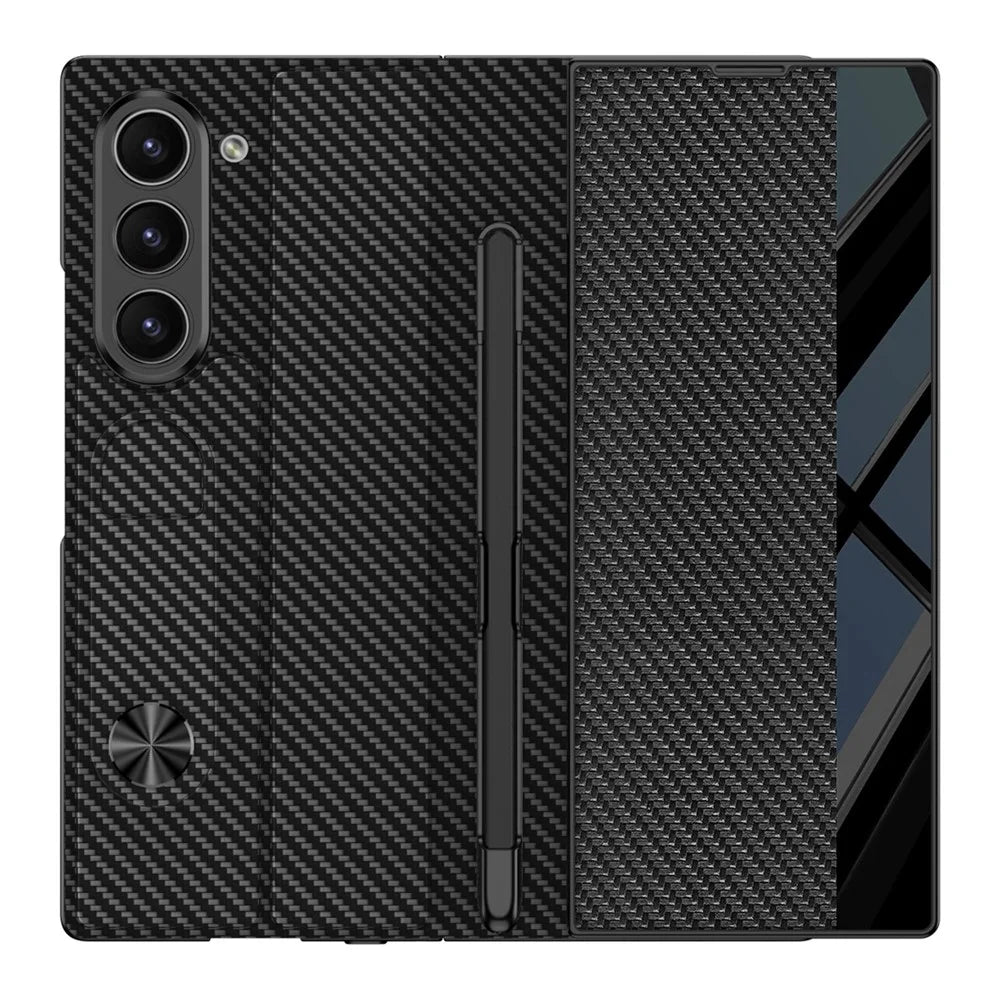 GKK For Samsung Galaxy Z Fold7 5G Stand Case Pen Slot PC + PU Leather Flip Phone Cover with Screen Film - Black - 6