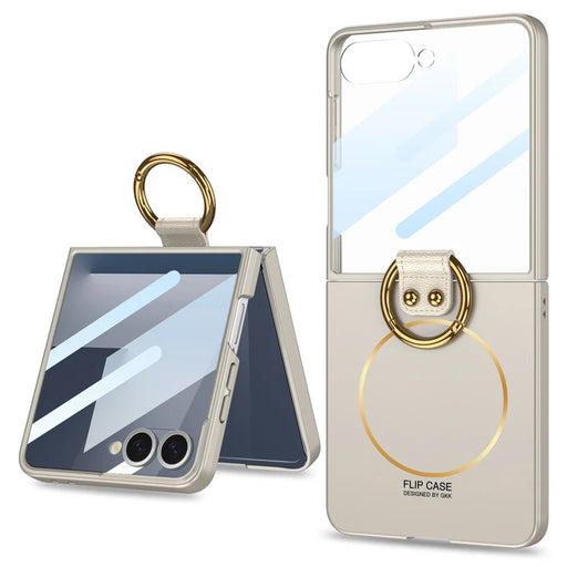 GKK For Samsung Galaxy Z Flip7 5G Magnetic Case PC + Tempered Glass Slim Phone Cover with Kickstand - Titanium Grey - 1