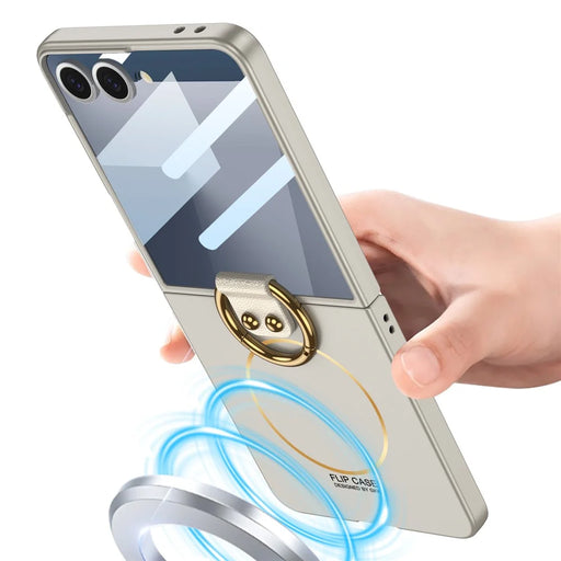 GKK For Samsung Galaxy Z Flip7 5G Magnetic Case PC + Tempered Glass Slim Phone Cover with Kickstand - Titanium Grey - 2