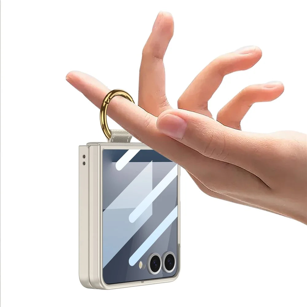GKK For Samsung Galaxy Z Flip7 5G Magnetic Case PC + Tempered Glass Slim Phone Cover with Kickstand - Titanium Grey - 3