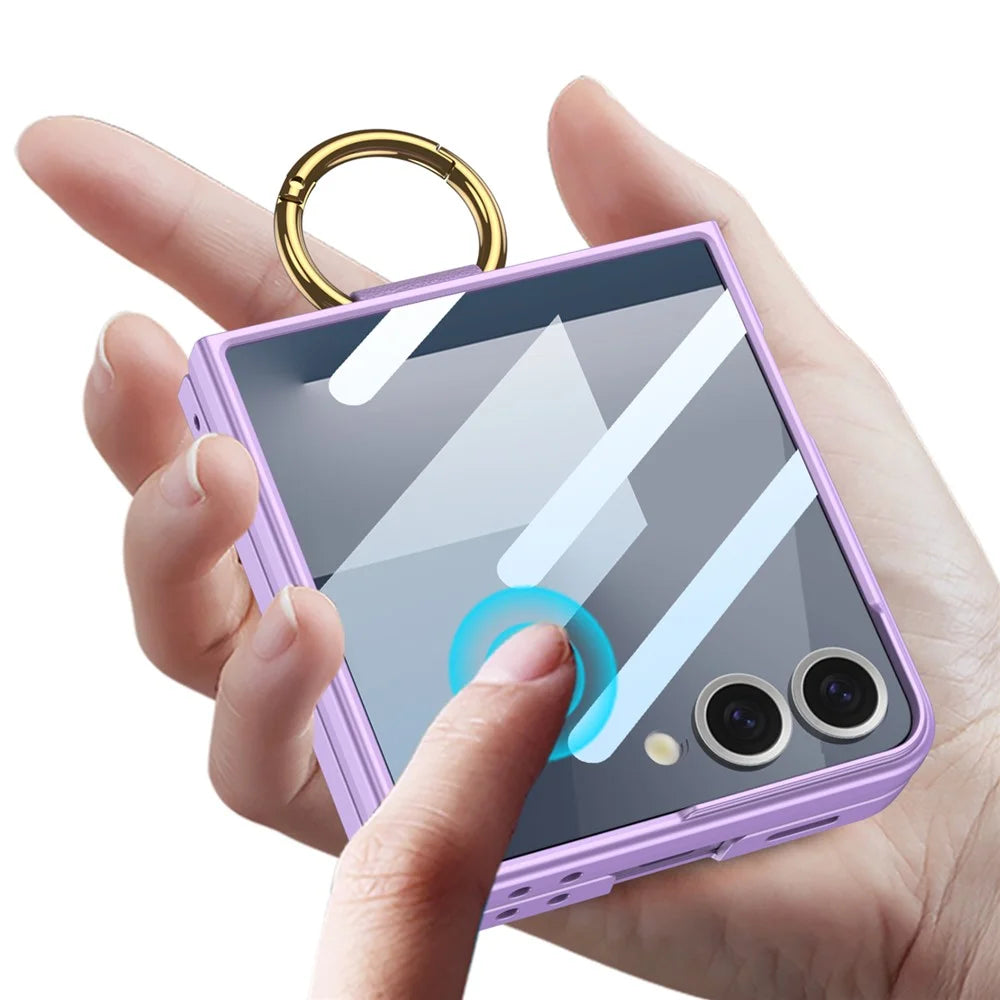 GKK For Samsung Galaxy Z Flip7 5G Magnetic Case PC + Tempered Glass Slim Phone Cover with Kickstand - Titanium Grey - 4