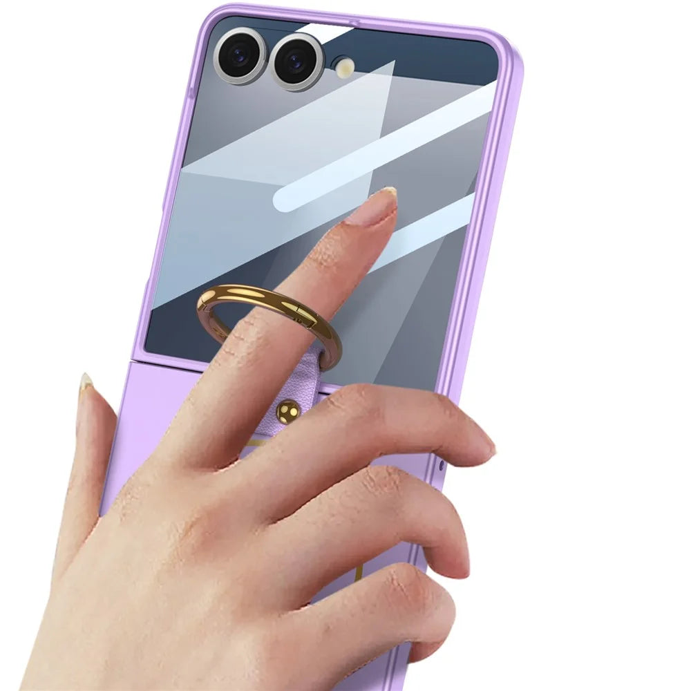 GKK For Samsung Galaxy Z Flip7 5G Magnetic Case PC + Tempered Glass Slim Phone Cover with Kickstand - Titanium Grey - 5
