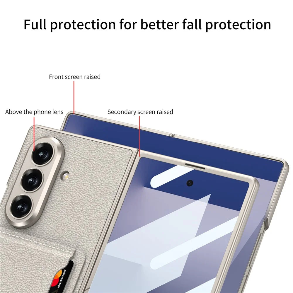 GKK For Samsung Galaxy Z Fold7 5G Phone Case Card Holder Kickstand PU Leather Back Cover with Screen Film - Black - 6