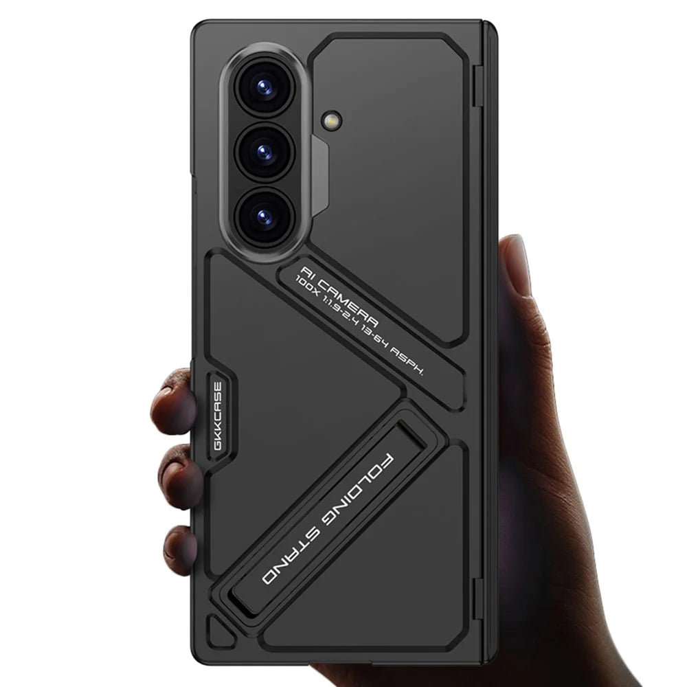 GKK For Samsung Galaxy Z Fold7 5G Kickstand Case Hinge Protection PC Phone Cover with Tempered Glass Film - Black - 2