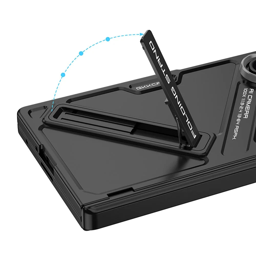 GKK For Samsung Galaxy Z Fold7 5G Kickstand Case Hinge Protection PC Phone Cover with Tempered Glass Film - Black - 3