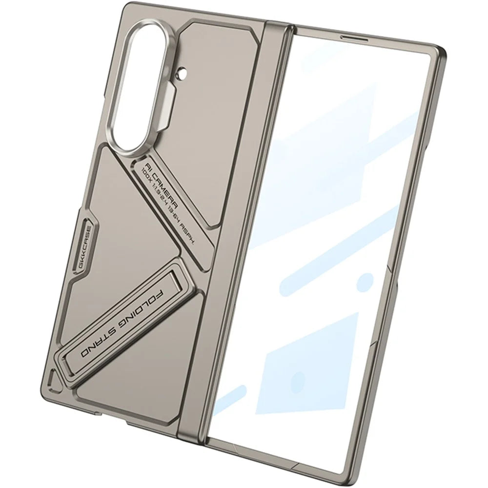 GKK For Samsung Galaxy Z Fold7 5G Kickstand Case Hinge Protection PC Phone Cover with Tempered Glass Film - Black - 5