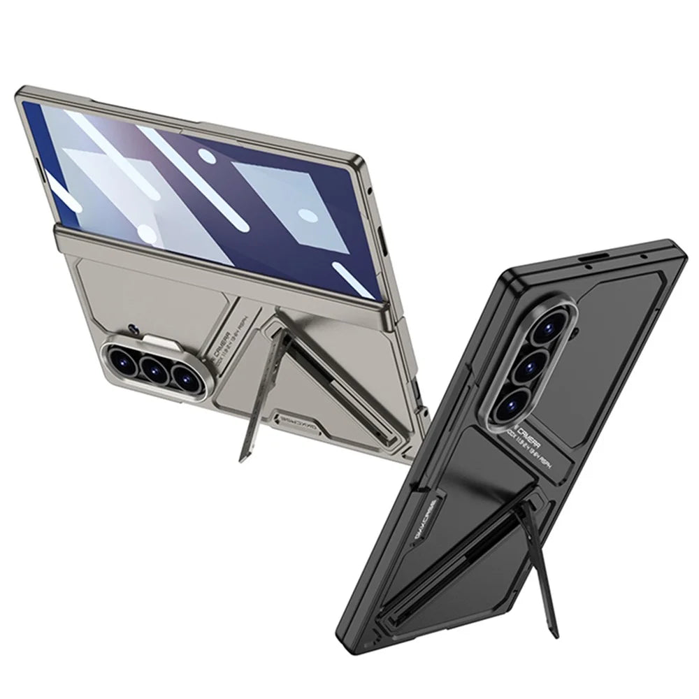 GKK For Samsung Galaxy Z Fold7 5G Kickstand Case Hinge Protection PC Phone Cover with Tempered Glass Film - Black - 7
