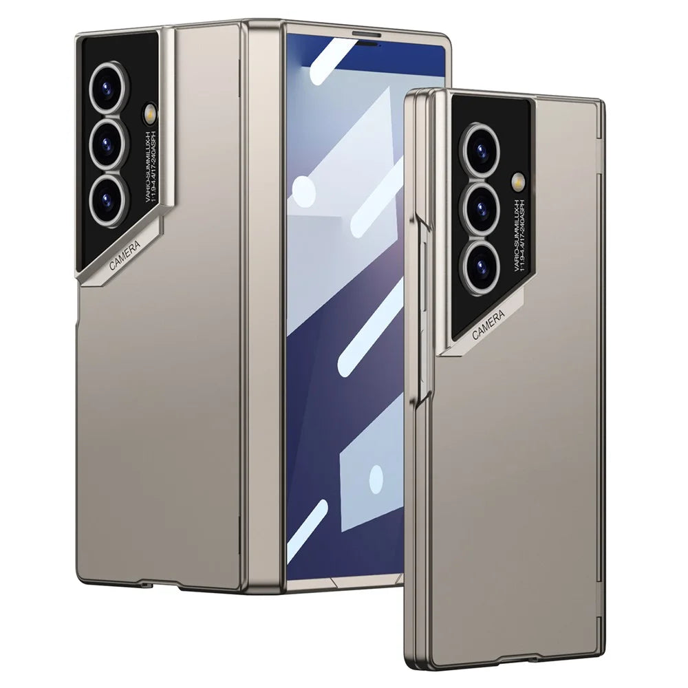 GKK For Samsung Galaxy Z Fold7 5G Case Hinge Protection PC Shockproof Phone Cover with Tempered Glass Film - Titanium Grey - 1