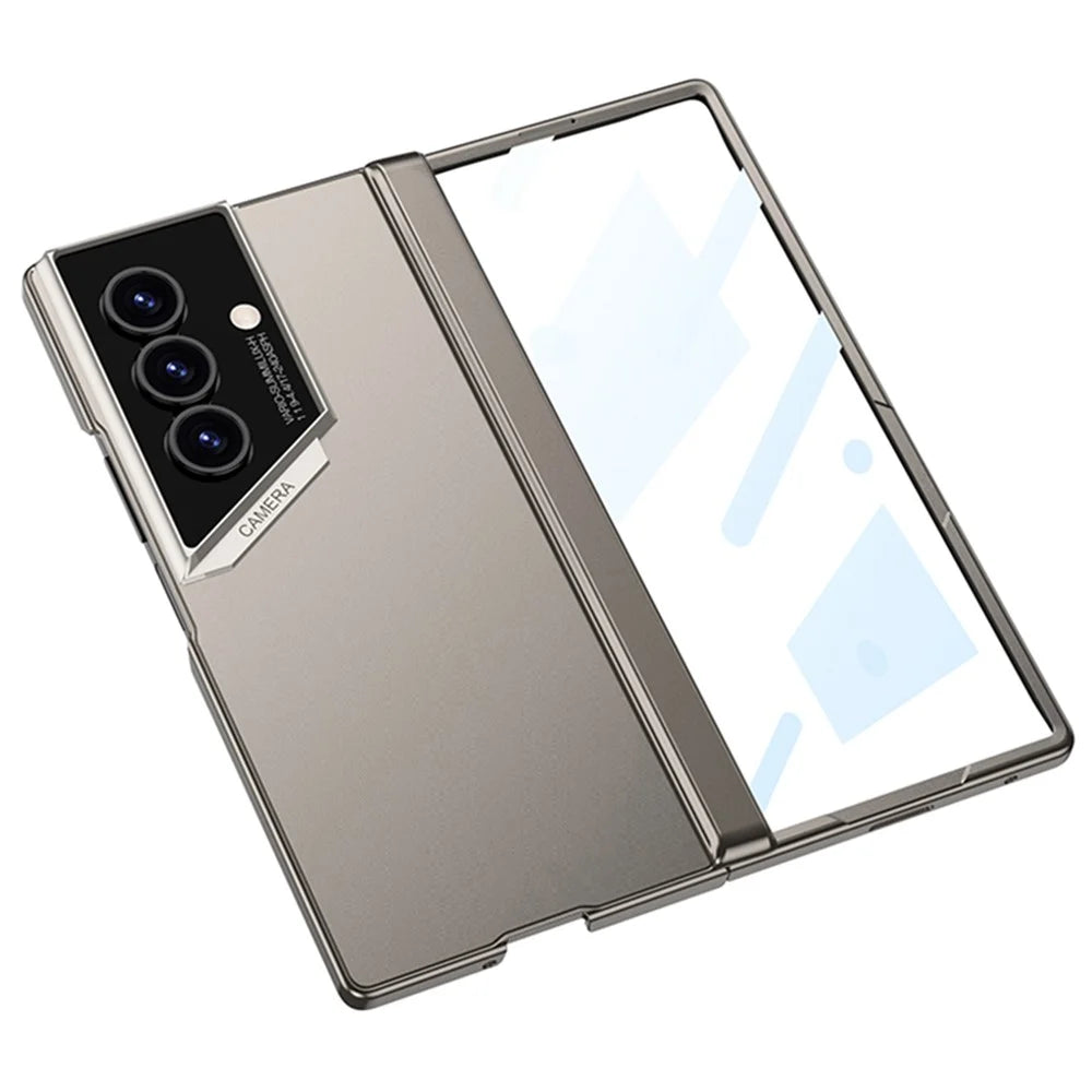 GKK For Samsung Galaxy Z Fold7 5G Case Hinge Protection PC Shockproof Phone Cover with Tempered Glass Film - Titanium Grey - 2
