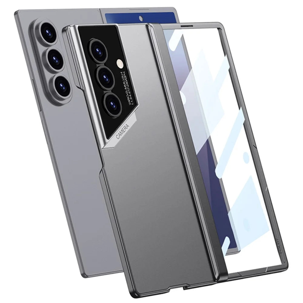 GKK For Samsung Galaxy Z Fold7 5G Case Hinge Protection PC Shockproof Phone Cover with Tempered Glass Film - Titanium Grey - 5