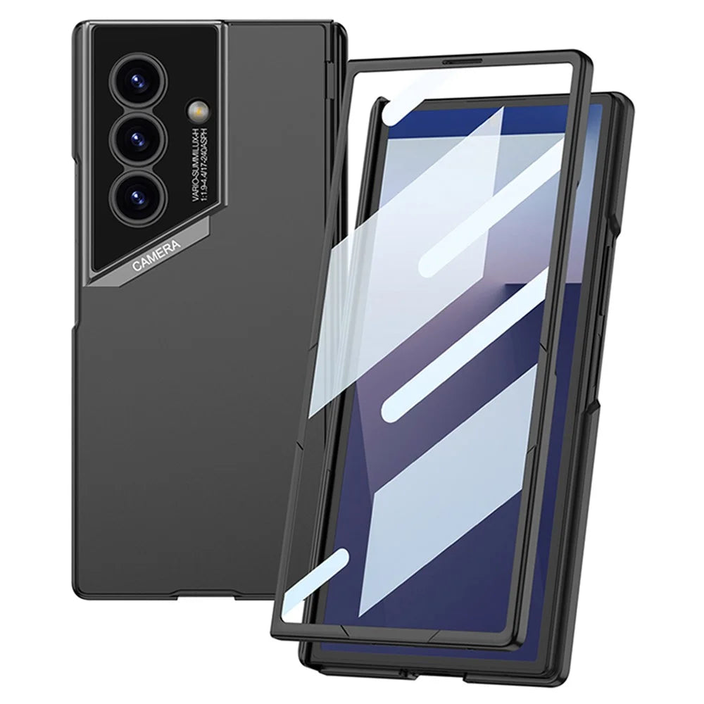 GKK For Samsung Galaxy Z Fold7 5G Case Hinge Protection PC Shockproof Phone Cover with Tempered Glass Film - Titanium Grey - 6