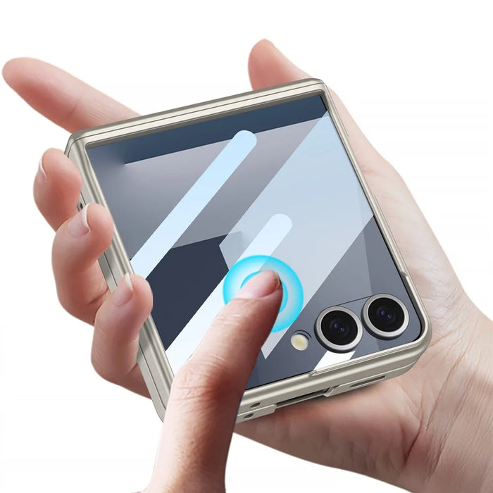 GKK For Samsung Galaxy Z Flip7 5G Magnetic Case Hinge Protection PC + Tempered Glass Slim Phone Cover - Silver - 3
