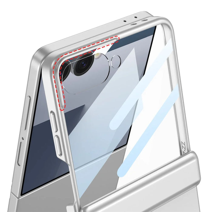 GKK For Samsung Galaxy Z Flip7 5G Magnetic Case Hinge Protection PC + Tempered Glass Slim Phone Cover - Silver - 4