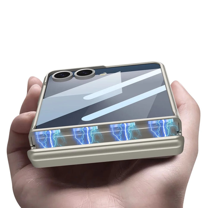 GKK For Samsung Galaxy Z Flip7 5G Magnetic Case Hinge Protection PC + Tempered Glass Slim Phone Cover - Silver - 5