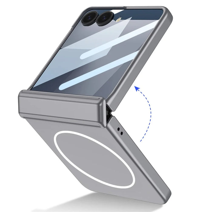 GKK For Samsung Galaxy Z Flip7 5G Magnetic Case Hinge Protection PC + Tempered Glass Slim Phone Cover - Silver - 6