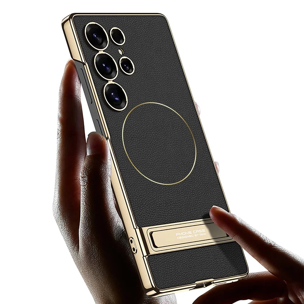 GKK For Samsung Galaxy S25 Ultra Case Electroplating PU + PC Kickstand Phone Cover - Black - 2