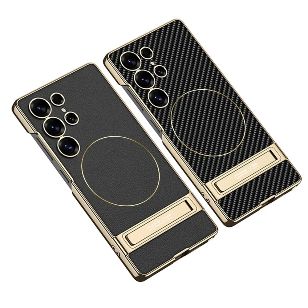 GKK For Samsung Galaxy S25 Ultra Case Electroplating PU + PC Kickstand Phone Cover - Black - 5