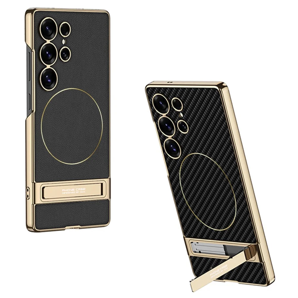 GKK For Samsung Galaxy S25 Ultra Case Electroplating PU + PC Kickstand Phone Cover - Black - 6